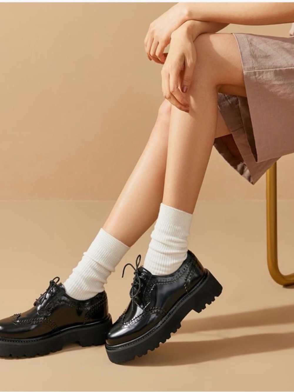 Black Patent Lace-Up Brogue platform Shoes